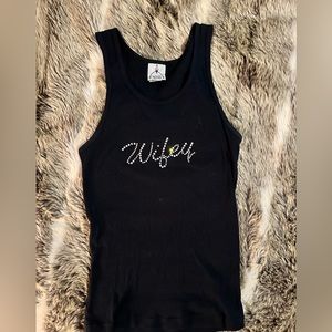 Black tank top S M Bride rhinestone Wifey bridal